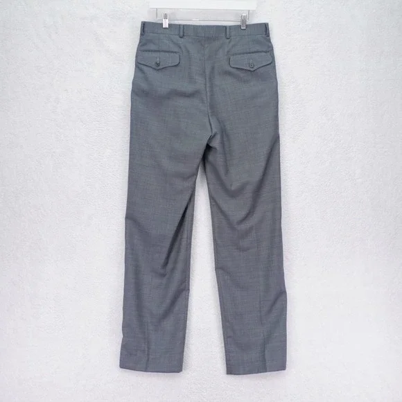 Paul Fredrick Wool Dress Pants Blue Nailshead Pleated Cuffed High Rise 34 / 35.5